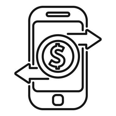 Bir dolar bozuk para ve para transferini temsil eden iki oklu akıllı telefonun satır simgesi