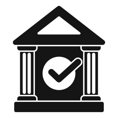 Bu vektör illüstrasyonu, başarılı bir finansal işlem veya pozitif bankacılık deneyimini temsil eden kontrol işaretli bir banka binasını gösterir