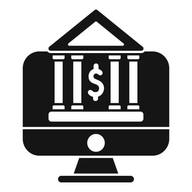 Bilgisayar ekranında gösterilen bir banka binası ile çevrimiçi bankacılık kavramını temsil eden simge