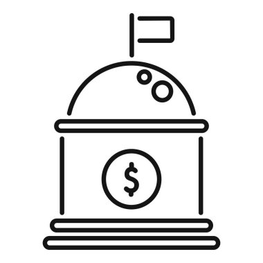 Bir hükümet banka binasını temsil eden çizgi sanat vektörü ikonu, ulusal ekonomi, finans ve hükümet kurumlarının kavramlarını iletiyor