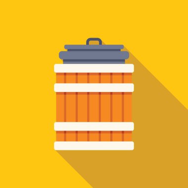 Metal kapaklı ahşap fıçı sarı arka planda tasvir edilir, depolama, fermantasyon ve geleneksel işçilik kavramlarını çağrıştırır.