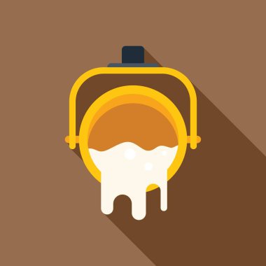 Sarı boya kovası düz dizayn tarzında beyaz boya damlatıyor