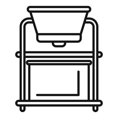 Kahve makinesinin siyah beyaz çizimi nefis bir espresso kahve içeceği hazırlıyor.