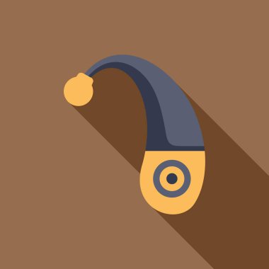 Kulak tıkayıcı simgesinin arkasında, uzun gölgeli, işitme kaybını arttıran düz bir şekil var.