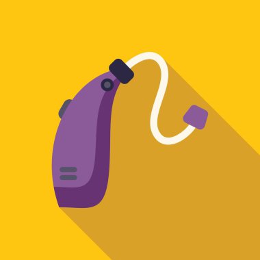 Mor işitme cihazı, beyaz kabloyla, işitme kaybı olan insanlara yardım.