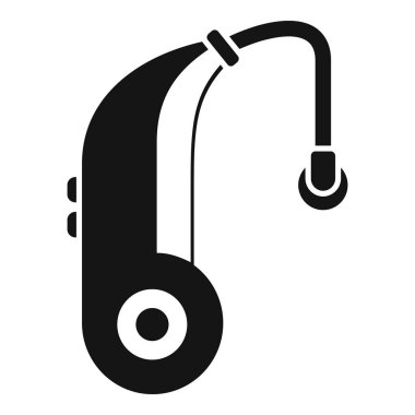 Bu siyah ve beyaz simge işitme cihazı gösteriyor, işitme kaybı olan insanların sesini yükseltmek için kullanılan bir aygıt.