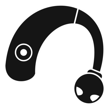 İşitme cihazını temsil eden basit siyah simge, işitme kaybını iyileştirmek için tasarlanmış bir aygıt