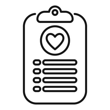 Kalp sembolü ve kontrol listesi olan basit bir pano simgesi. Hastanın tıbbi geçmişini temsil ediyor.