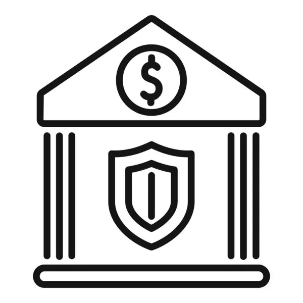 stock vector Simple line art icon of a bank building facade with a prominent shield, symbolizing financial security and protection