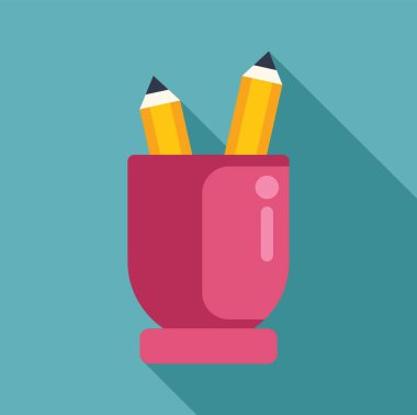 Keskinleştirilmiş iki kalem, pembe bir kalem tutacağının içinde dikey duruyor, çizim ya da yazma için kullanılmaya hazır.