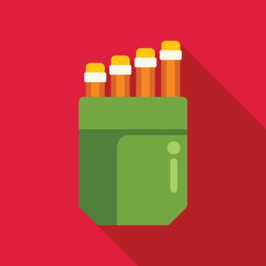 Okulda ya da ofiste kullanılmak üzere yeşil bir kalem kutusunda beş adet turuncu silgi tutuluyor.