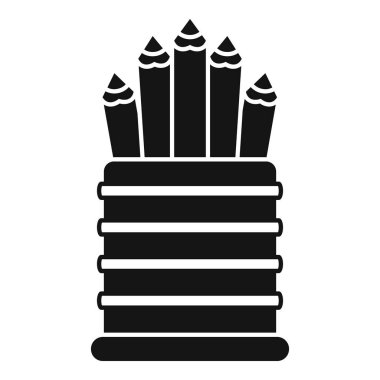 Kalemlerle dolu bir kalem tutacağının siyah-beyaz çizimi, yaratıcılığı temsil etmek için mükemmel.