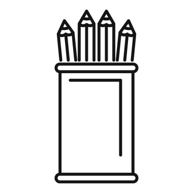 Dik duran kalemlerle dolu bir ofis kalem tutacağının çizgi çizimi