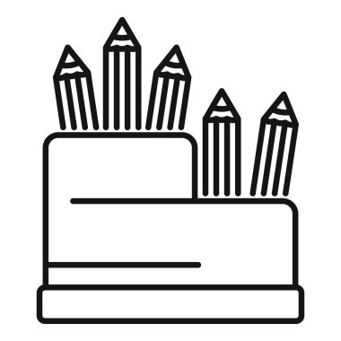 Bir ofis masasının satır simgesi. Sıraya dizilmiş kalemlerle düzenli.