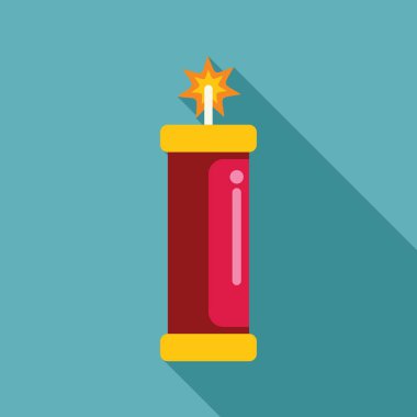 Yanan fitili olan kırmızı bir kestane fişeğinin çizgi film çizimi kutlama ve şenlik çağrıştırıyor.