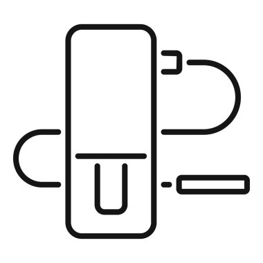 Güç bankası usb kablosu kullanarak akıllı telefonu şarj ediyor, basit siyah beyaz dış hat simgesi