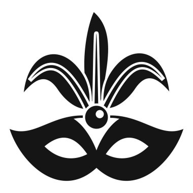 Karnaval ve kutlama tasarımı için, üzerinde büyük bir mücevher ve üç tüy olan Kara Mardi Gras maskesi.