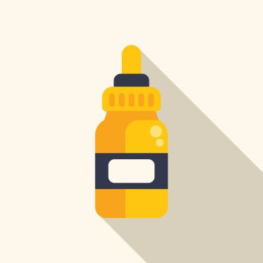 Sıvı ilaç içeren sarı damlacık şişesi. Sağlık ve tıbbi konular için ideal bir etiket.