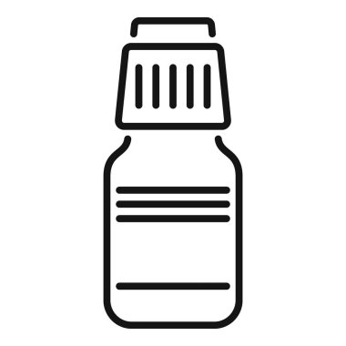 Açık bir ilaç şişesinin basit siyah-beyaz simgesi. Güvenlik kapağı ile kullanılmaya hazır.