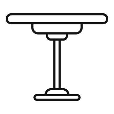 Beyaz arkaplanda ince bacakları olan yuvarlak bir masanın basit vektör simgesi