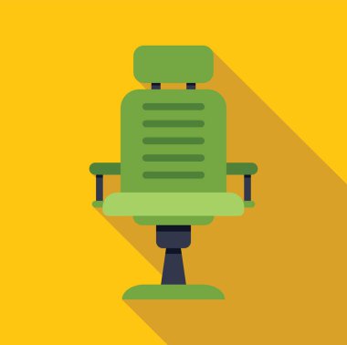 Kol ve tekerlekleri olan yeşil ofis sandalyesi sarı arka planda uzun bir gölge bırakıyor.