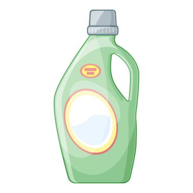 Boş etiketli yeşil plastik deterjan şişesi duruyor ve temizlenmek için kullanılmayı bekliyor.