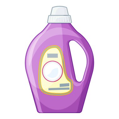 Beyaz etiketli, büyük, mor plastik bir şişe. Çamaşır ve ev idaresi kavramları için kullanışlı.