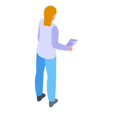 Belge kağıtlarını tutan kadın arka görünüm izometrik