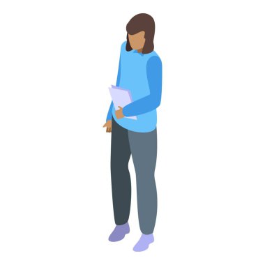 Genç bir ofis çalışanı elinde belgelerle ayakta duruyor.