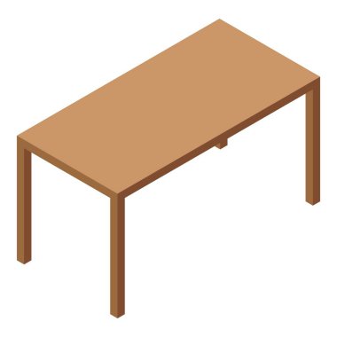Ahşap masa, izometrik görüntüde yerde duruyor.