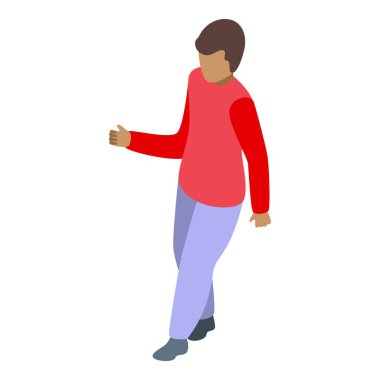 Gündelik giysiler içinde yürüyen ve parmağıyla işaret eden genç adam.