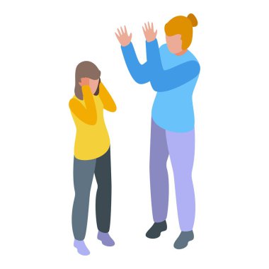 Anne, kızı azarlıyor kulakları kapatıyor, izometrik çizimler yapıyor.