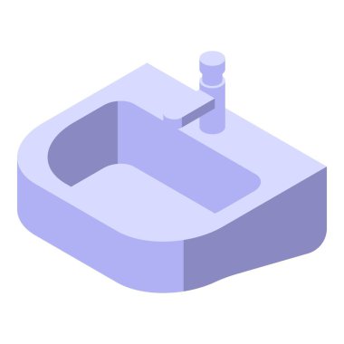 Çağdaş banyo lavabosu parlak bir muslukla izometrik bir perspektifle tasvir edilir ve minimalist tasarımı sergilenir.