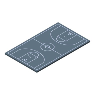 Merkez daire, serbest atış çizgileri ve tuşlar için belirgin çizgileri olan bir basketbol sahasının Isome projeksiyonu