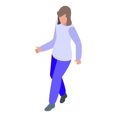 İş kadını mavi ofis elbisesi ve kahverengi saçlarıyla yürüyor.