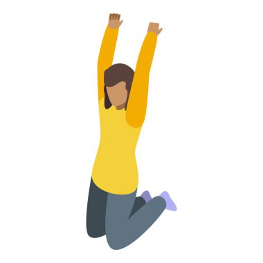 Young woman jumping in the air, celebrating success with her arms raised clipart