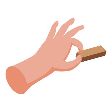 Çizgi filmdeki el iki parmağının arasında küçük tahta bir tahta tutuyor.