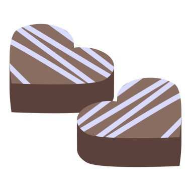 İki kalp şeklinde, beyaz çizgili çikolata şekeri yan yana duruyor.