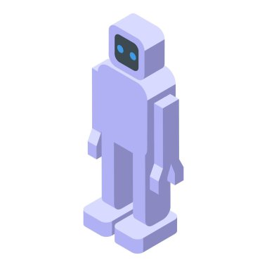 Beyaz ayakta duran bir robotun 3 boyutlu izometrik simgesi, teknolojiyle ilgili temalar için mükemmel görüntü