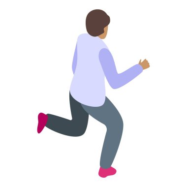 Genç adam bir şeyden kaçıyor, bu izometrik illüstrasyonda arkadan görülüyor.