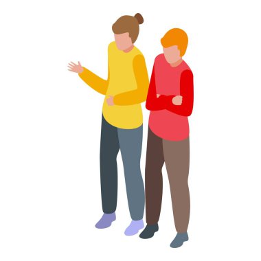 Genç bir kadın kollarını kavuşturmuş genç bir adamla konuşurken el kol hareketi yapıyor.