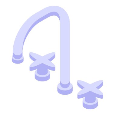 İki saplı modern su musluğu izometrik bir görünümde duruyor