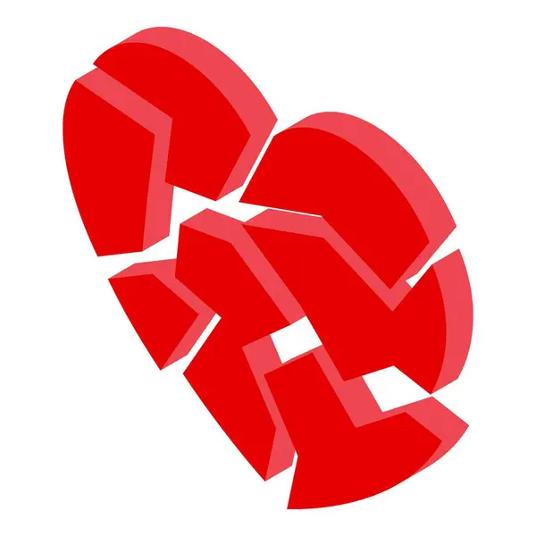 stock vector Red 3d heart breaking apart, symbolizing heartbreak and the end of a relationship