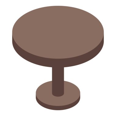 Tek ayak üzerinde duran basit yuvarlak ahşap masa, izometrik görüş