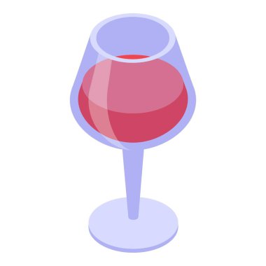 Beyaz zemin üzerinde izole edilmiş, izometrik manzaralı kırmızı şarap kadehi.