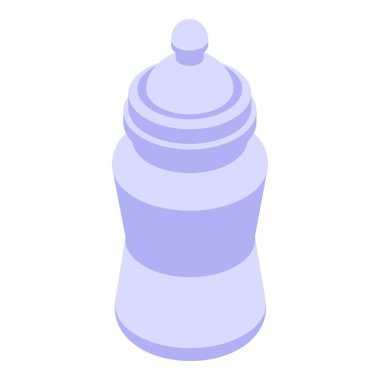 Süt dolu bebek şişesi, çocuk bakımı için kullanışlı nesnenin izometrik bir simgesi.