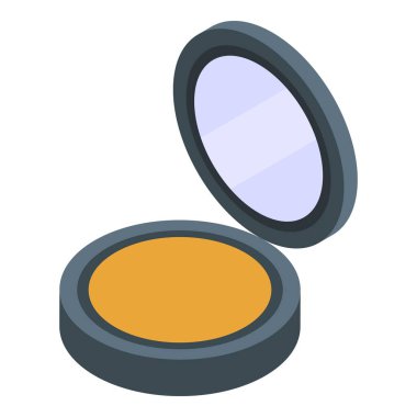 Yuvarlak pudra kutusu açık. Makyaj yapmak için aynayı gösteriyor.