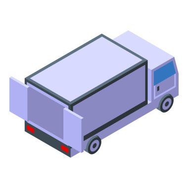 Açık kapılı teslimat kamyonu izometrik görüntüde yükleme için bekliyor.
