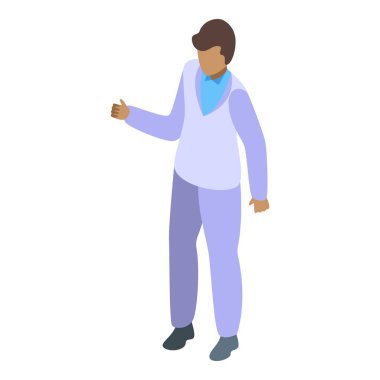 Genç adam iyi fikir izometrik simgesini onaylıyor