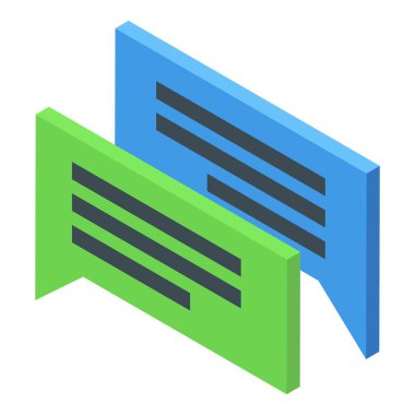 İzometrik görünümde çevrimiçi iletişimi temsil eden iki konuşma kabarcığı